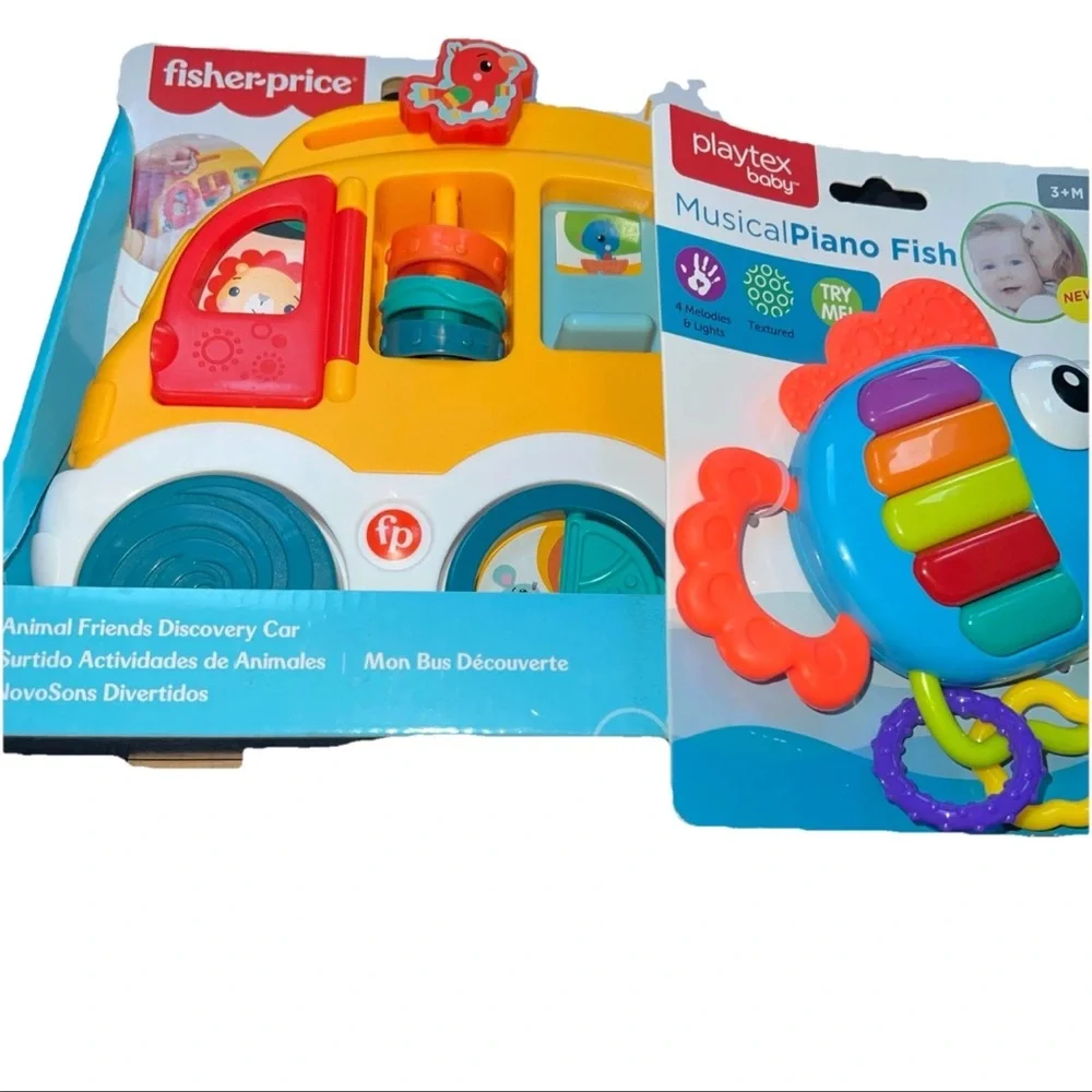 Fisher Price Animal Friends Discovery Car  AND Playtex Musical Piano Fish BABY